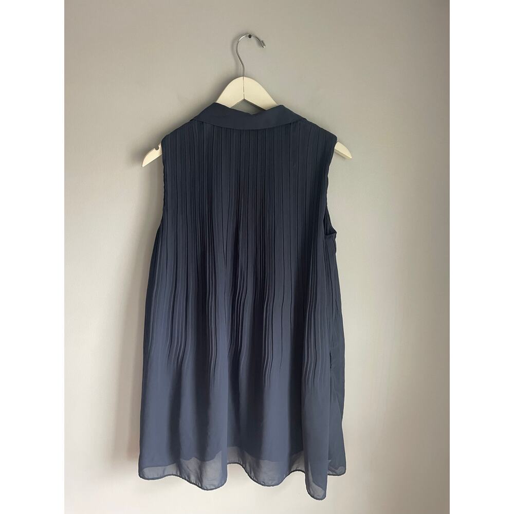 Abercrombie & Fitch navy blue chiffon pleated collared mini dress medium petite - Picture 3 of 5